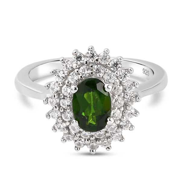 Nat&uuml;rlicher Chromdiopsid und Zirkon Ring 925 Silber platiniert  ca. 1,55 ct