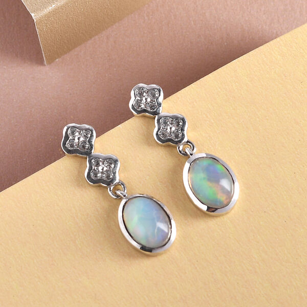 Nat&uuml;rliche, &auml;thiopische Opal und Zirkon-Ohrh&auml;nger in Silber image number 2