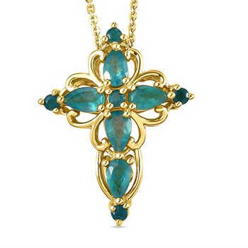 Grandidierit Kreuz-Anh&auml;nger mit Kette, 925 Silber vergoldet ca. 1,17 ct