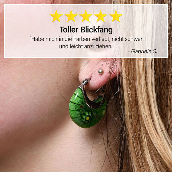 Grüne Huggie-Ohrringe im Murano-Stil image number 2
