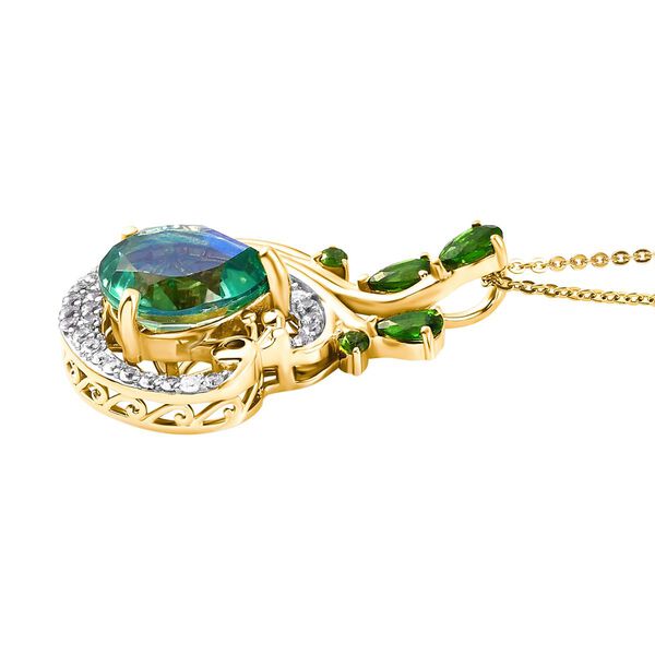 Pfau Triplett Quarz und nat&uuml;rlicher Chromdiopsid-Anh&auml;nger mit Kette, 925 Silber vergoldet ca. 5,79 ct image number 4