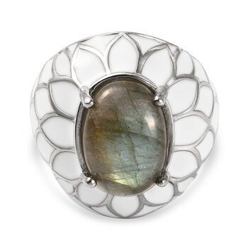 Labradorit Ring Messing platiniert (Gr&ouml;&szlig;e 16.00) ca. 6,80 ct