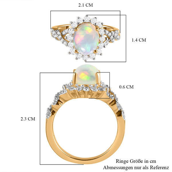 Natürlicher, äthiopischer Opal und weißer Zirkon-Ring, 925 Silber Gelbgold Vermeil  ca. 1,87 ct image number 7