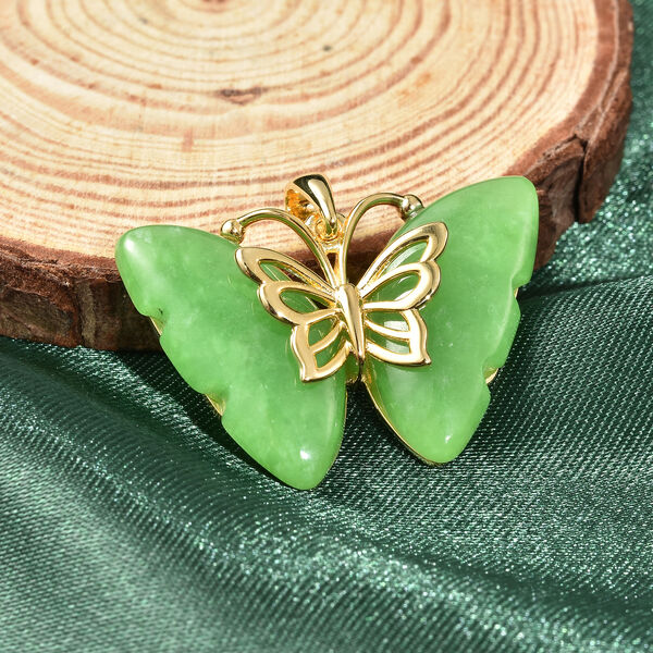 Gr&uuml;ner Jadeanh&auml;nger, 925 Silber Gelbgold vergoldet ca. 14.50 ct image number 2