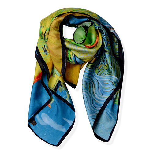Designer Inspiriert 100% Maulbeerseiden Schal, Blau image number 0