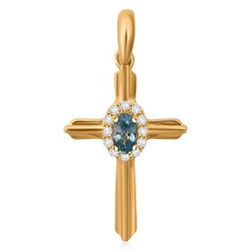 D'Joy AA Blauer Zirkon, Weißer Zirkon Anhänger 925 Silber vergoldet ca. 0,50 ct.