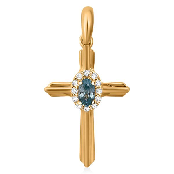 D'Joy AA Blauer Zirkon, Weißer Zirkon Anhänger 925 Silber vergoldet ca. 0,50 ct. image number 0