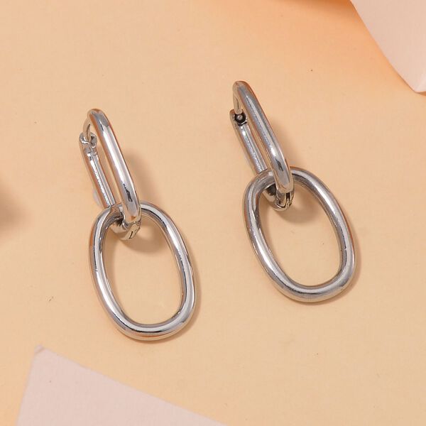 Kettenglieder-Ohrringe, Reiner Edelstahl, Silberfarben image number 2