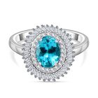 SEA INSPIRED KOLLEKTION - AA Lagunen Apatit, Weißer Diamant Ring 925 Silber rhodiniert (Größe 19.00) ca. 1.77 ct