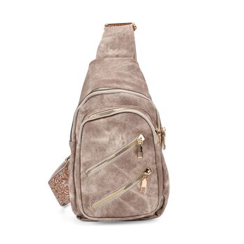 Crossbody-Slingbag aus Nylon mit RFID-Schutz, ca. 19 x 8 x 32 cm, verstellbarer Trageriemen, beige