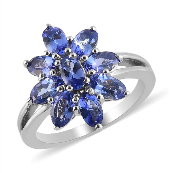 AAA Tansanit Blumen-Ring, 925 Silber platiniert  ca. 2,30 ct image number 5
