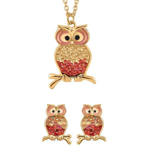 Weißer Kristall, Rosa Kristall Halskette und Ohrringe Schmuckset Std Gelb image number 0