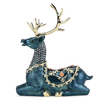 LIVMORE Rentier-Design Schmuckdose, 15,5x19cm, Dunkelblau-Gold