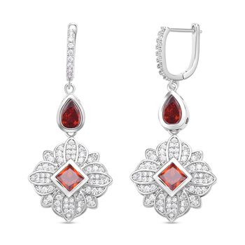 Rote und wei&szlig;e Zirkonia Ohrringe, Messing, ca. 1.80 ct