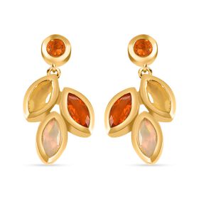 Feueropal, Kanarischer Opal Ohrringe 925 Silber 750 Gelbgold Vermeil ca. 1.07 ct