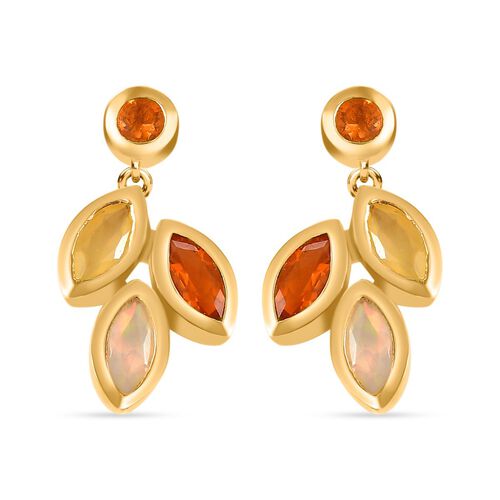 Feueropal, Kanarischer Opal Ohrringe 925 Silber 750 Gelbgold Vermeil ca. 1.07 ct image number 0