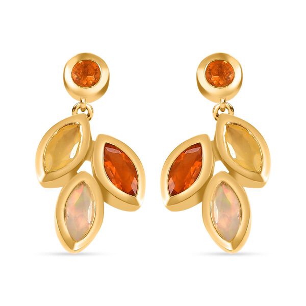 Feueropal, Kanarischer Opal Ohrringe 925 Silber 750 Gelbgold Vermeil ca. 1.07 ct image number 0