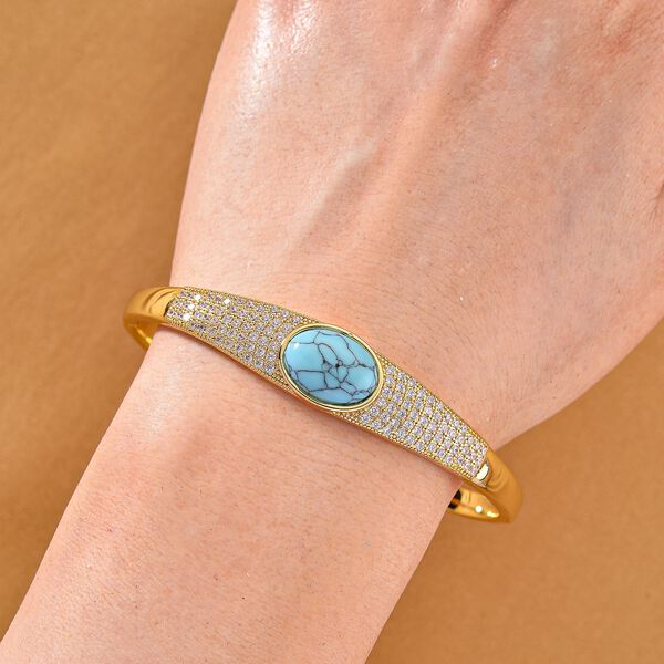 Blauer Howlit, Weißer Zirkonia Armreif ca. 19 cm Nickelfreies Messing Standard 0.61 ct image number 3