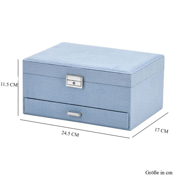 3-schichtige Schmuckbox aus Samt mit 5 Silberputztüchern in Blau, 24,5x17x11,5cm image number 9