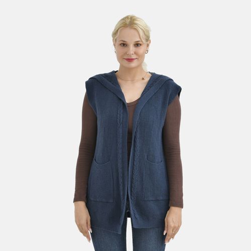 Damen Strickweste mit Kapuze und Taschen, Einheitsgröße, blau image number 0