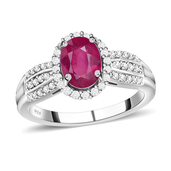 Afrikanischer Rubin (Fissure gef&uuml;llt) und wei&szlig;er Zirkon-Ring, 925 Silber platiniert (Gr&ouml;&szlig;e 18.00) ca. 2,24 ct image number 4