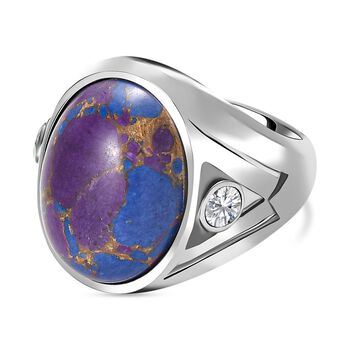 Lila T&uuml;rkis, Wei&szlig;er Topas Ring, Edelstahl (Gr&ouml;&szlig;e 21.00) ca. 9.04 ct