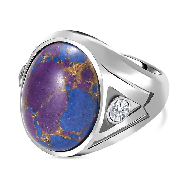 Lila T&uuml;rkis, Wei&szlig;er Topas Ring, Edelstahl (Gr&ouml;&szlig;e 21.00) ca. 9.04 ct