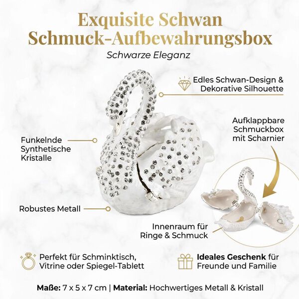 LIVMORE Schwanf&ouml;rmige Schmuckbox aus Metall und Kristalloptik, 7x5x7cm, Wei&szlig; image number 2