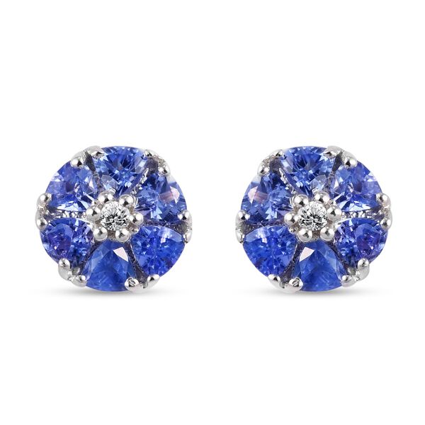 Tansanit Und Zirkon Ohrstecker 925 Silber platiniert ca. 1,27 ct