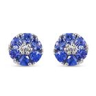 Tansanit Und Zirkon Ohrstecker 925 Silber platiniert ca. 1,27 ct