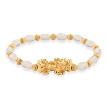 Rosenquarz Pixiu Armband, flexibel (ca. 18 - 19 cm), gelb vergoldet ca. 35.00 ct