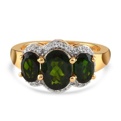 Nat&uuml;rlicher Chromdiopsid-Ring, 925 Silber vergoldet (Gr&ouml;&szlig;e 20.00) ca. 2,60 ct