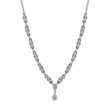 Espirito Santo Aquamarin und Wei&szlig;er Zirkon Collier, ca. 45 cm 925 Silber platiniert ca. 4.90 ct