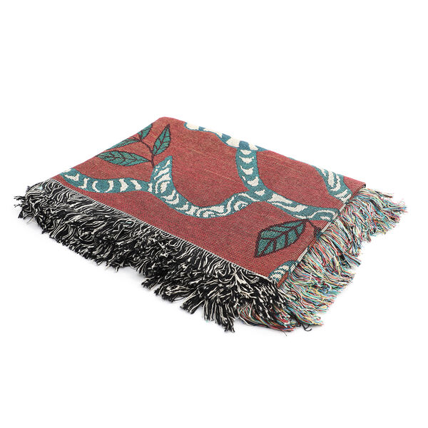 Jacquard gewebte H&auml;keldecke mit Fransen, Tigermuster, Gr&ouml;&szlig;e 130x150 cm, Rot image number 3