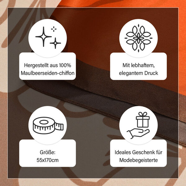 LA MAREY - 100% Maulbeeren-Seidenschal, Chiffon, 55x170 cm, Orange und braun image number 4