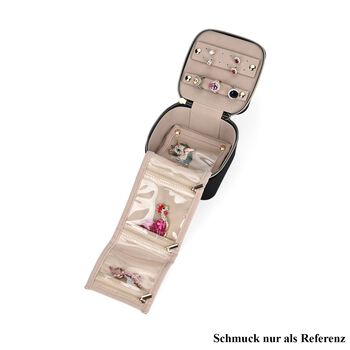 Samt-Schmuckbox mit 4 transparenten Schmuckbeuteln, 12x12x7 cm, Schwarz