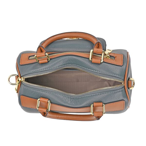 Crossbody Tasche aus 100% echtem Leder mit gemustertem Schulterriemen, 25,5x13x13,5cm, Blaugrün image number 6