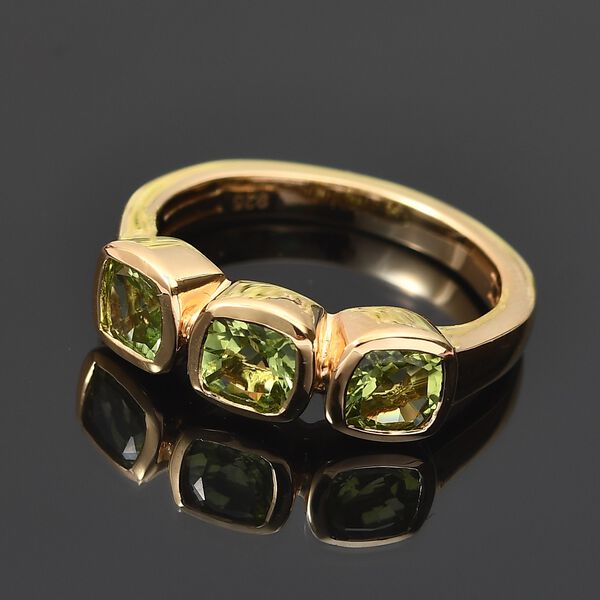 Peridot 3 Stein Ring 925 Silber 585 Vergoldet image number 2