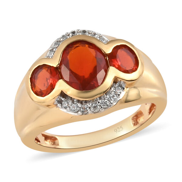 Mexikanischer Kirschfeuer-Opal und Zirkon-Ring, 925 Silber Gelbgold Vermeil  ca. 1,60 ct image number 4