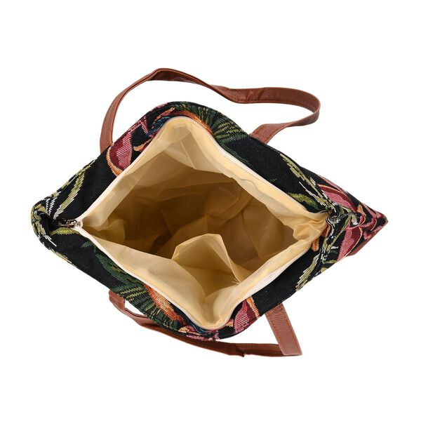 Schultertasche mit Blumenprint, 42x34x12cm, Lila-Gr&uuml;n image number 6