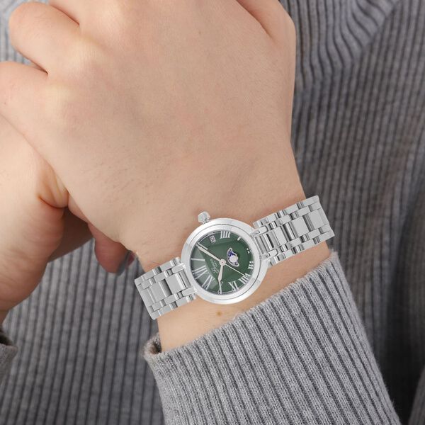 GENOA - Japanischem Uhrwerk und grünem Sonnenschliff-Zifferblatt, Reiner Edelstahl, 20 cm image number 3