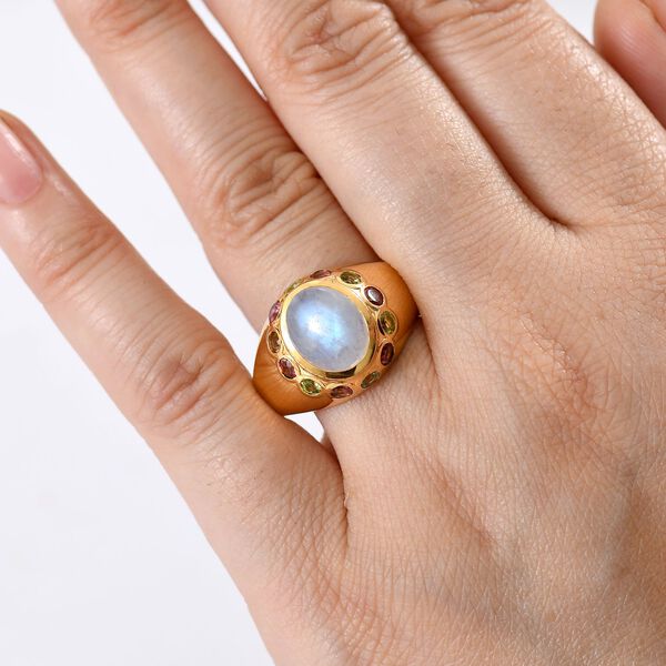 Regenbogen Mondstein, Mehrfarbiger-Turmalin Ring Messing (Gr&ouml;&szlig;e 18.00) ca. 3.72 ct image number 3