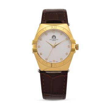 WILLIAM HUNT - Lab Grown Diamant Schweizer Uhrwerk, Uhren 21.5 cm 316L Edelstahl IP-Gelbbeschichtung