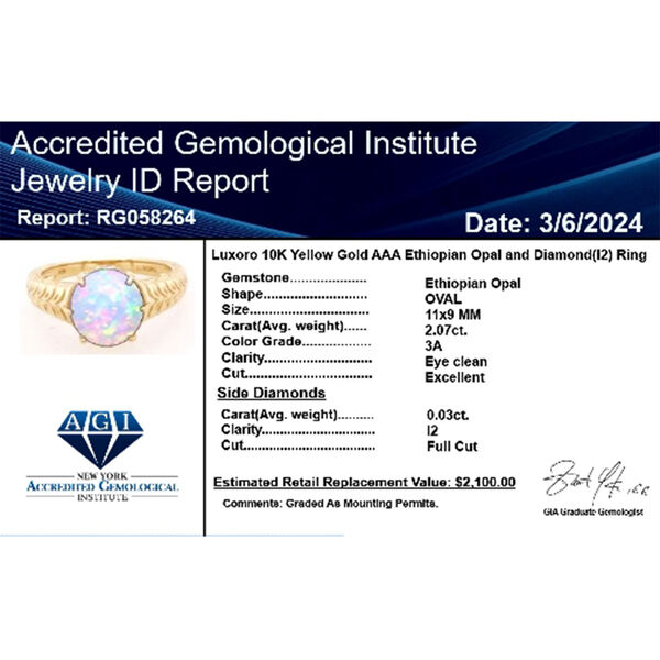 LUXORO zertifiziert und gepr&uuml;ft AAA nat&uuml;rlicher, &auml;thiopischer Welo Opal und Diamant Ring in 417 Gold - 2,10 ct. image number 6