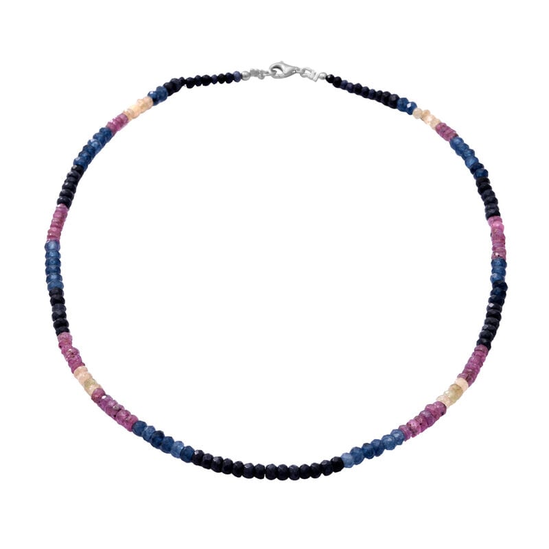 Mehrfarbige Saphir-Perlen-Halskette, 45 cm - 110 ct. image number 0