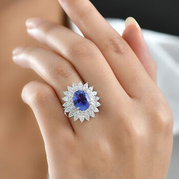 LUXURIANT AAA Tansanit und Labor Diamant Ring in 417 Wei&szlig;gold - 7 ct.