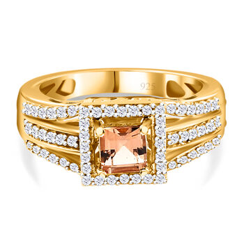 Goldener kaiserlicher Topas und Zirkon-Ring, 925 Silber vergoldet (Gr&ouml;&szlig;e 20.00) ca.