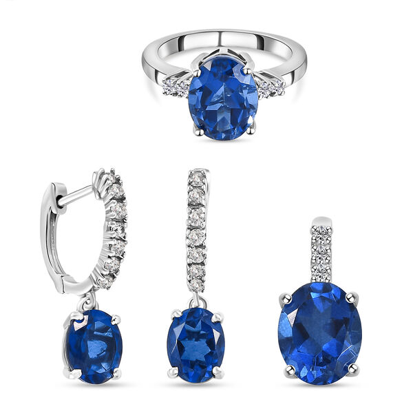 3er-Set Ceylonfarbener Quarz und Zirkon-Ring, Creolen und Anh&auml;nger, 925 Silber platiniert - 9,06 ct.&nbsp; image number 0