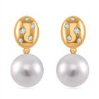 Weiße Muschelkernperle, Moissanit Ohrringe 925 Silber 750 Gelbgold Vermeil