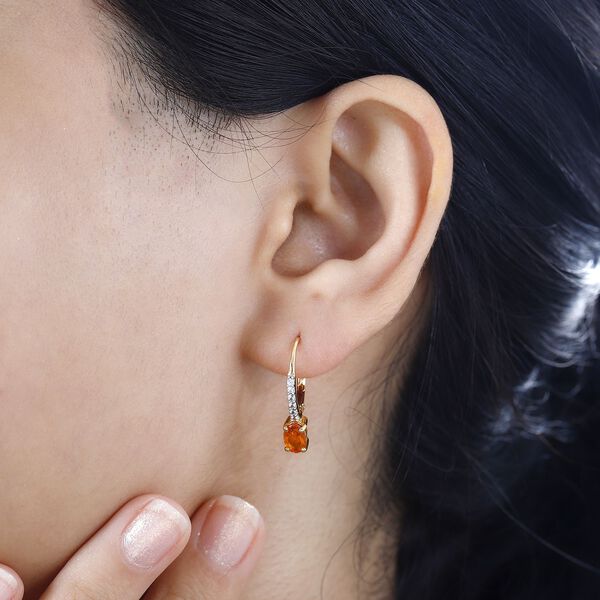 AA Salamanca Feueropal, Weißer Zirkon Ohrringe 925 Silber 750 Gelbgold Vermeil ca. 0,84 ct. image number 3